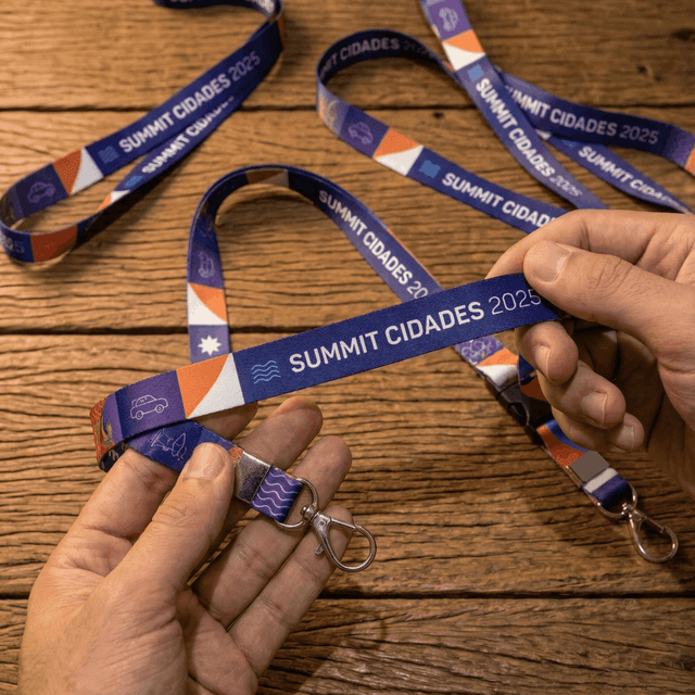 Produção de lanyards personalizados em Cáceres - Summit Cidades 2025